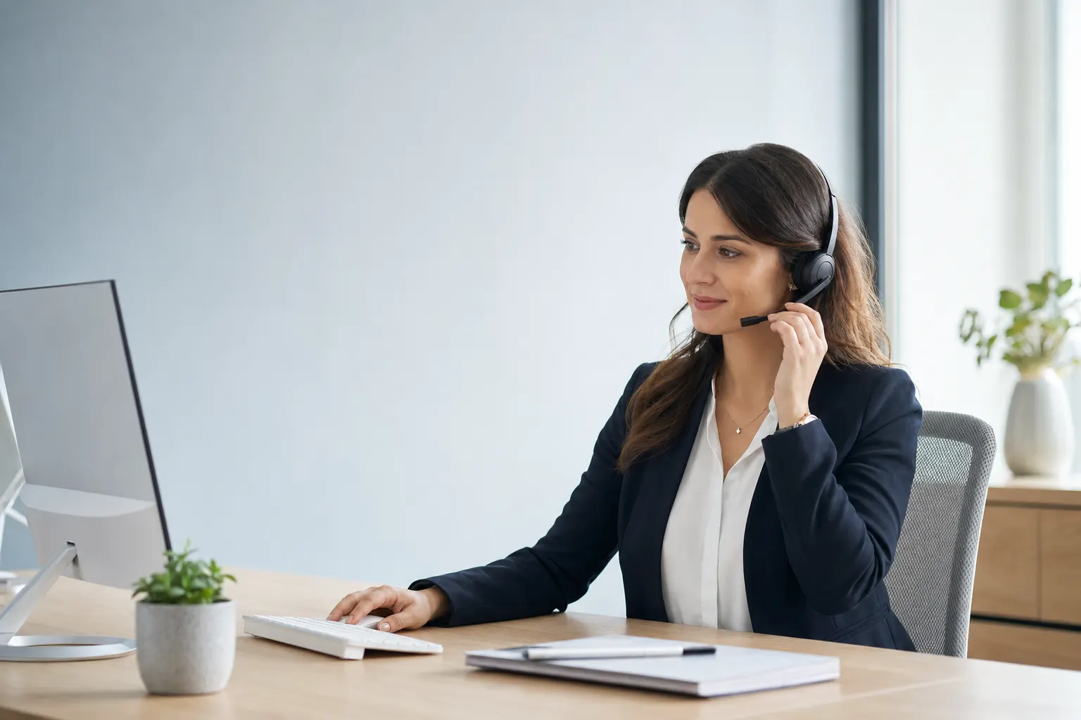 A support specialist on a call